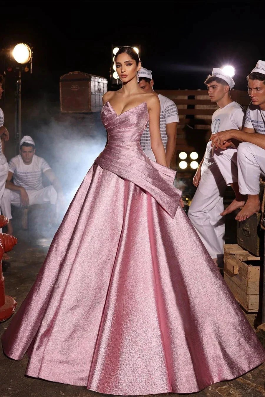 Amazing Long Pink A-line V-neck Sleeveless Glitter Prom Dress by misshow.com