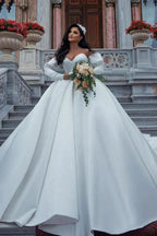 Amazing Long Princess Satin Sweetheart Wedding Dresses with Sleeves by BIZTUNNEL