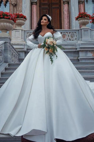 Erstaunliche lange Prinzessin Satin Sweetheart Brautkleider mit Ärmeln