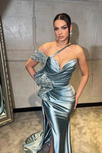 Amazing Long Red One Shoulder Sequined Mermaid Prom Dress with Slit by misshow.com