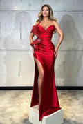 Amazing Long Red One Shoulder Sequined Mermaid Prom Dress with Slit by misshow.com