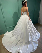 Amazing Long White A-line Strapless Wedding Dress With Pearls by misshow.com