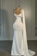 Amazing Mermaid Satin One Shoulder Sleeveless White Wedding Dress With Rhinestone by misshow.com