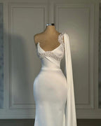 Amazing Mermaid Satin One Shoulder Sleeveless White Wedding Dress With Rhinestone by misshow.com