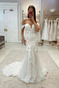 Amazing Off-the-shoulder Mermaid Appliques Wedding Dress With Lace by misshow.com