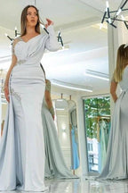 Amazing Silver Long Lace Beading Mermaid Evening Dresses With Long Sleeves by misshow.com