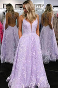 Amazing Spaghetti Straps Appliques Lace Tulle A-Line Prom Dress With Pockets by BIZTUNNEL