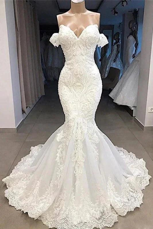Amazing Sweetheart Appliqued Mermaid Elegant Wedding Dresses by misshow.com