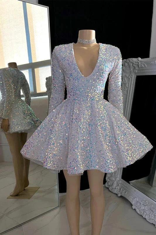 Stupendo vestito corto da ballo a linea ad A con scollo a V e perline