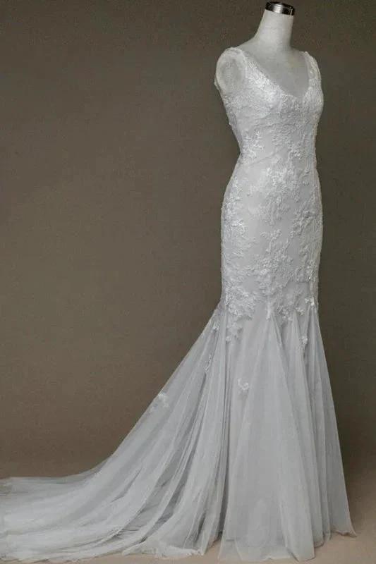 Amazing V-neck Appliques Mermaid Elegant Wedding Dresses by misshow.com