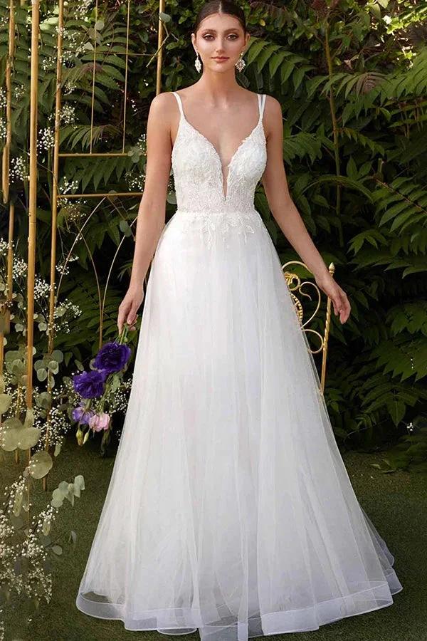 Amazing Wedding Dress Double V-Neck Tulle Designer Dress for Bride by misshow.com
