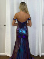 Amiyah | Mermaid Off the Shoulder Purple Metallic Long Prom Dress by KissProm