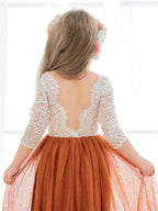 Angelic White Lace A-Line Long Sleeve Tulle Flower Girl Dress