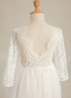 Angelic White Lace A-Line Long Sleeve Tulle Flower Girl Dress