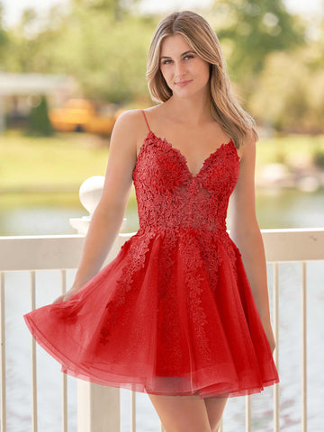 A-Linie Spaghettiträger Himmelblaues Homecoming-Kleid aus Spitze mit Applikationen