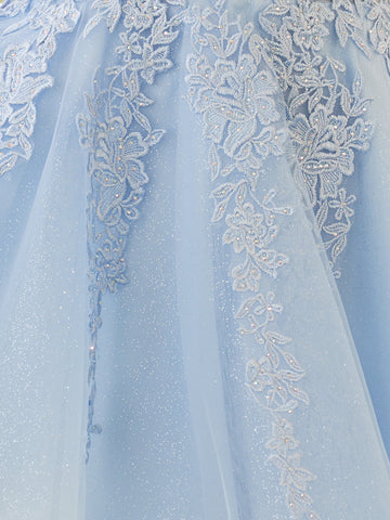 A-Linie Spaghettiträger Himmelblaues Homecoming-Kleid aus Spitze mit Applikationen
