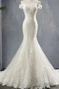 Applique Off Shoulder Lace-up Mermaid Elegant Wedding Dresses by misshow.com