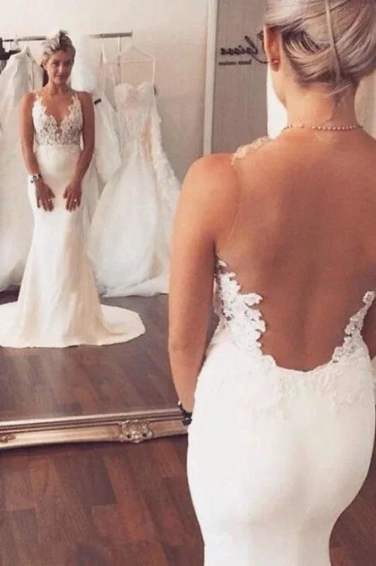 Appliqued Sleeveless Beach Mermaid Elegant Wedding Dresses by misshow.com