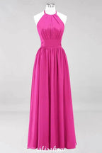 Appliques Halter Sleeveless Floor-Length Bridesmaid Dresses with Ruffles A-line Chiffon Evening Maxi Dress by misshow.com