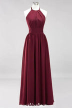 Appliques Halter Sleeveless Floor-Length Bridesmaid Dresses with Ruffles A-line Chiffon Evening Maxi Dress by misshow.com