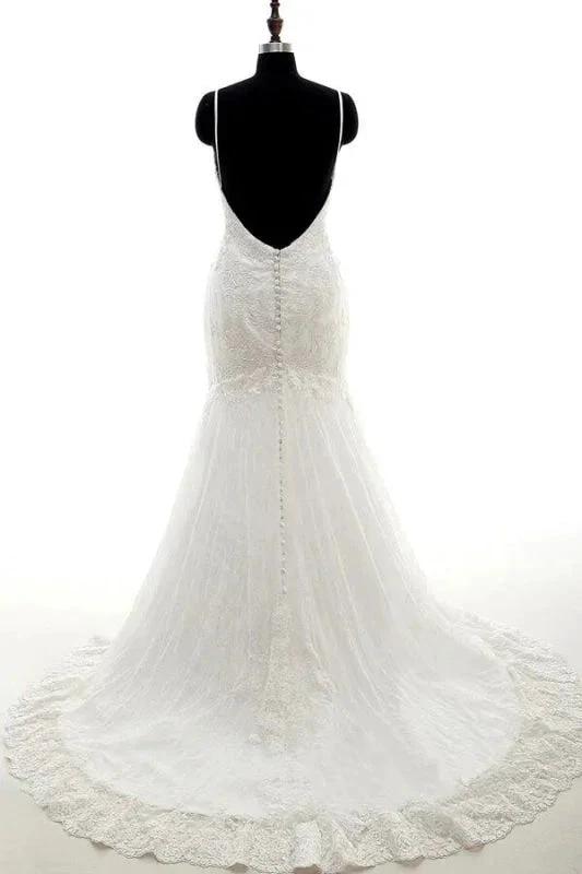 Appliques Spaghetti Strap Mermaid Elegant Wedding Dresses by misshow.com