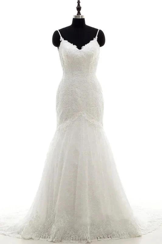 Appliques Spaghetti Strap Mermaid Elegant Wedding Dresses by misshow.com