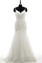 Appliques Spaghetti Strap Mermaid Elegant Wedding Dresses by misshow.com