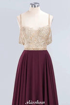 Appliques Spaghetti Straps Prom Dresses | A-Line Sleeveless Evening Dresses by misshow.com