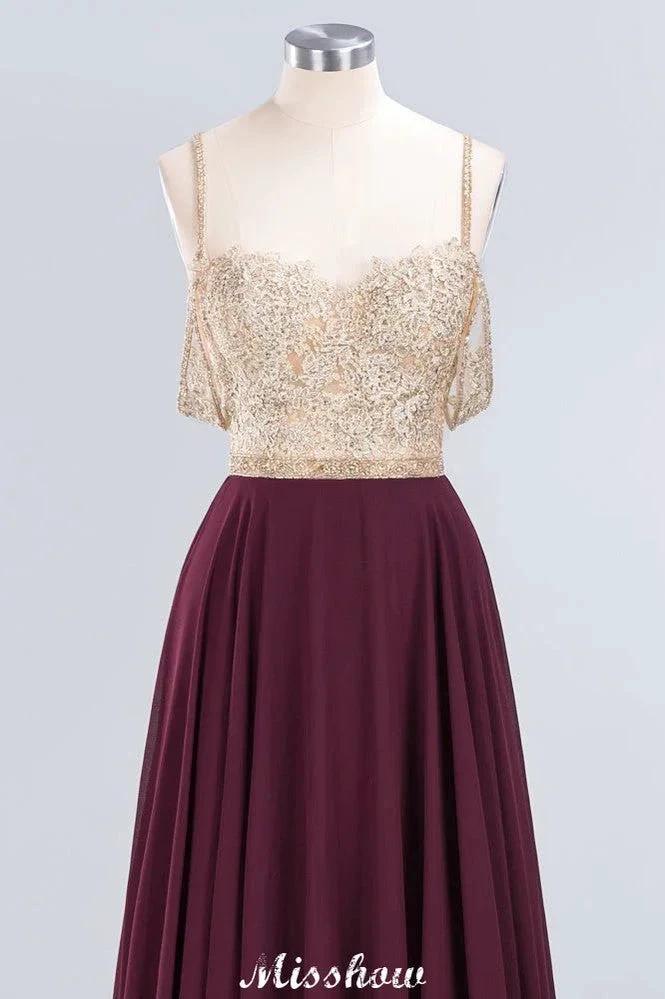Appliques Spaghetti Straps Prom Dresses | A-Line Sleeveless Evening Dresses by misshow.com