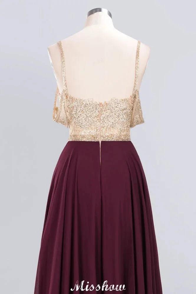 Appliques Spaghetti Straps Prom Dresses | A-Line Sleeveless Evening Dresses by misshow.com