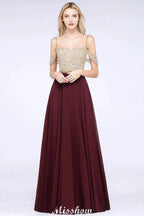 Appliques Spaghetti Straps Prom Dresses | A-Line Sleeveless Evening Dresses by misshow.com