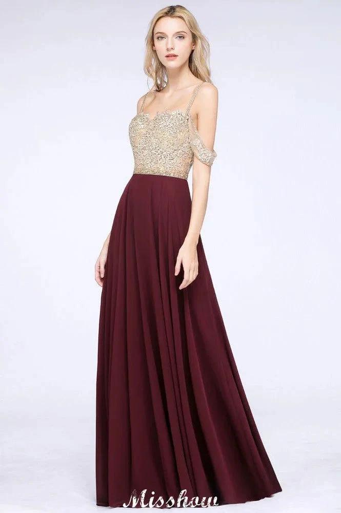 Appliques Spaghetti Straps Prom Dresses | A-Line Sleeveless Evening Dresses by misshow.com