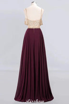 Appliques Spaghetti Straps Prom Dresses | A-Line Sleeveless Evening Dresses by misshow.com