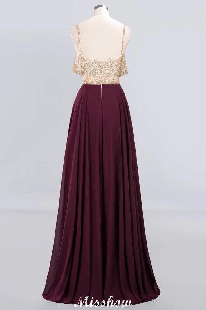 Appliques Spaghetti Straps Prom Dresses | A-Line Sleeveless Evening Dresses by misshow.com