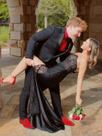 Arabelle | Mermaid Strapless Black Appliques Long Prom Dress with Slit by KissProm