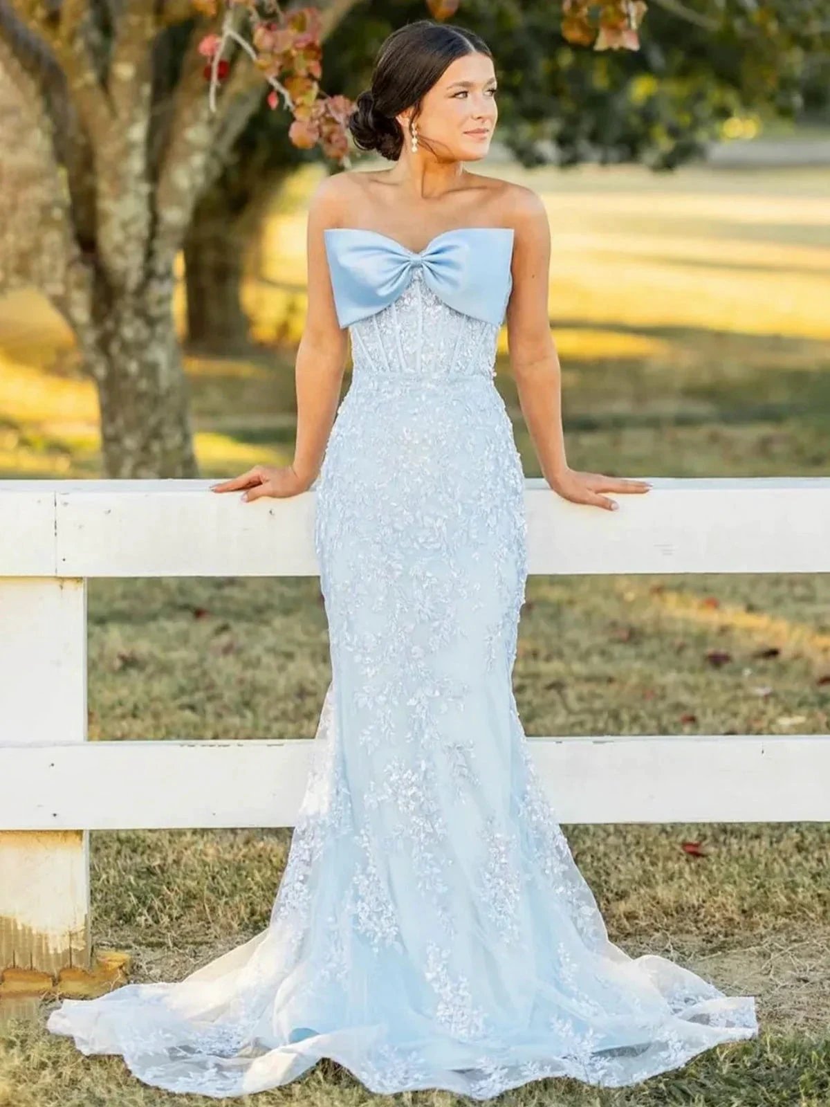 Arvin | Strapless Red Mermaid Lace Appliques Long Prom Dress with Bow by KissProm