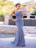 Asymmetrical Neckline Mermaid Sequin Prom Dress by Anne of Brittany
