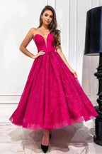 Attractive Fuchsia A-line Sweetheart Strapless Sequined Prom Dress by misshow.com