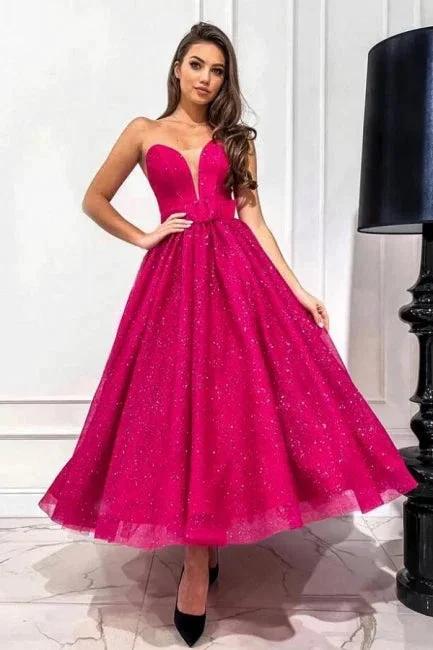 Attractive Fuchsia A-line Sweetheart Strapless Sequined Prom Dress by misshow.com