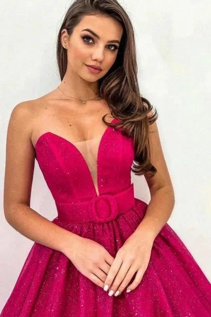 Attractive Fuchsia A-line Sweetheart Strapless Sequined Prom Dress by misshow.com
