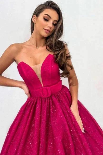 Attractive Fuchsia A-line Sweetheart Strapless Sequined Prom Dress by misshow.com