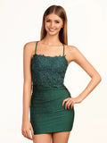 Dark Green Bodycon Spaghetti Straps Short Homecoming Dress with Appliques by KissProm