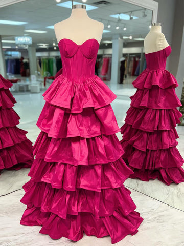 Ausha | Herzausschnitt Fuchsia Rüschen A-Linie Ballkleider 