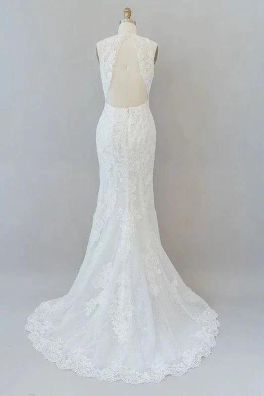 Awesome Illusion Lace Mermaid Elegant Wedding Dresses by misshow.com