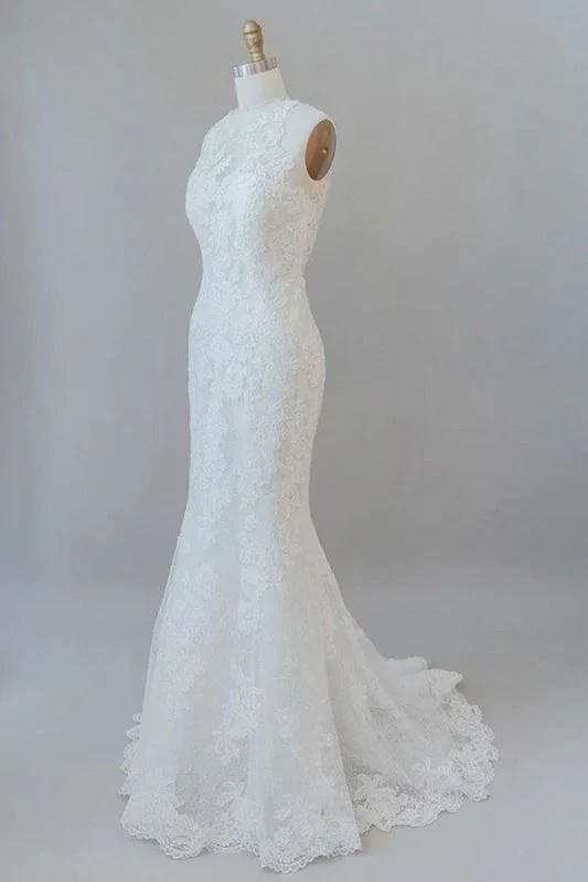 Awesome Illusion Lace Mermaid Elegant Wedding Dresses by misshow.com