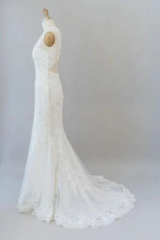 Awesome Illusion Lace Mermaid Elegant Wedding Dresses by misshow.com