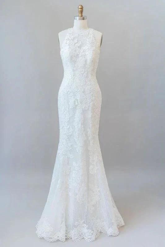 Awesome Illusion Lace Mermaid Elegant Wedding Dresses by misshow.com