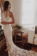Awesome Lace Open Back Beach Mermaid Elegant Wedding Dresses by misshow.com