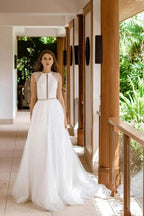 Awesome Long A-line Beading Tulle Open Back Wedding Dress by BIZTUNNEL
