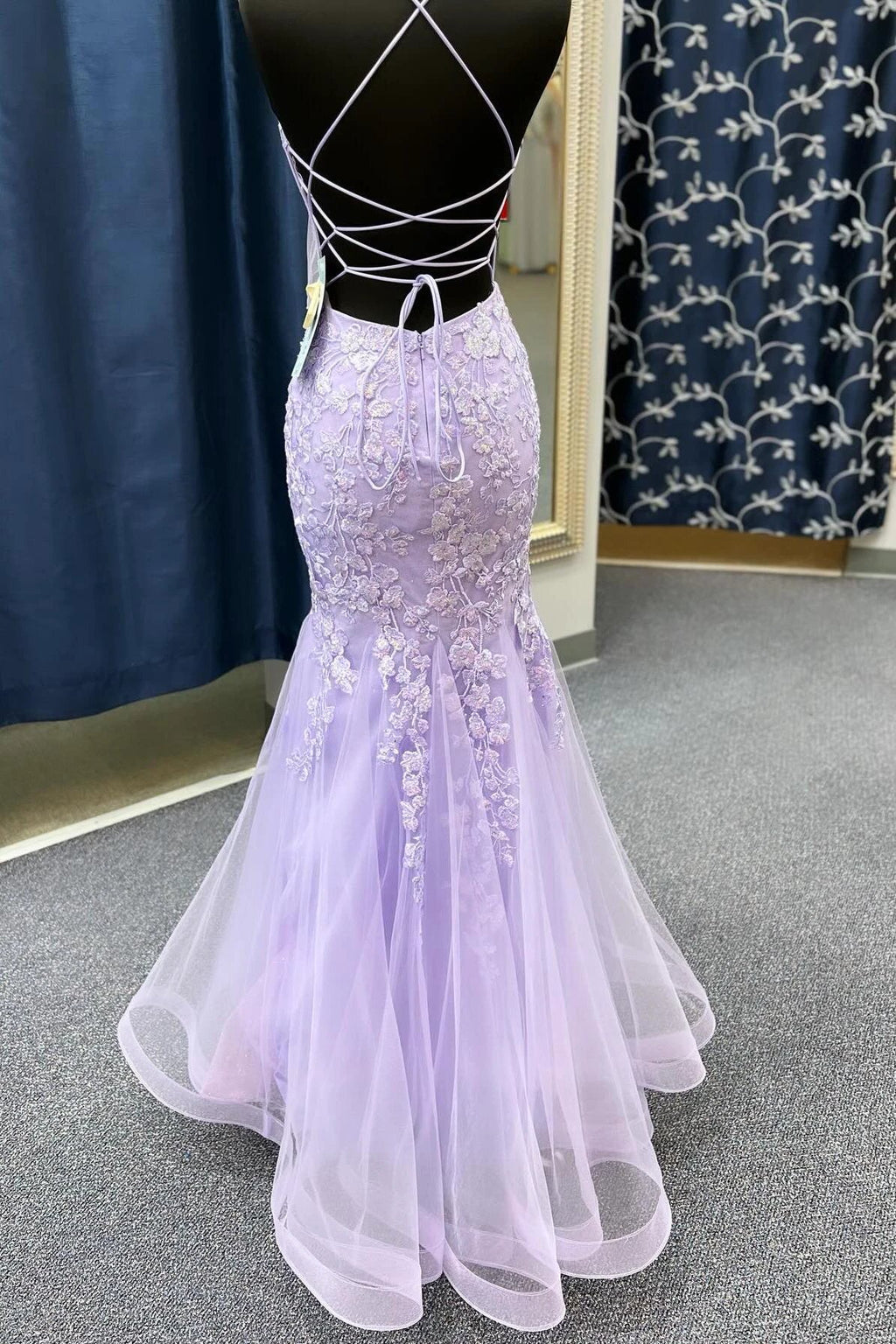 Azenor | Sage Green Spaghetti Straps Mermaid Prom Dress With Appliques by KissProm